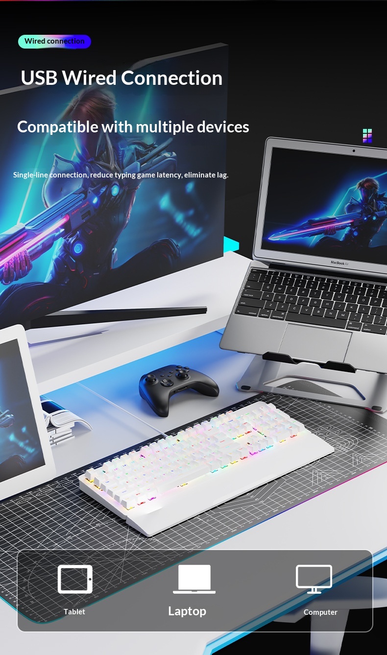 SOREX AK104 Blue Tea Switch Gaming Computer Wired Office RGB Backlit Mechanical Keyboard_voghion.com