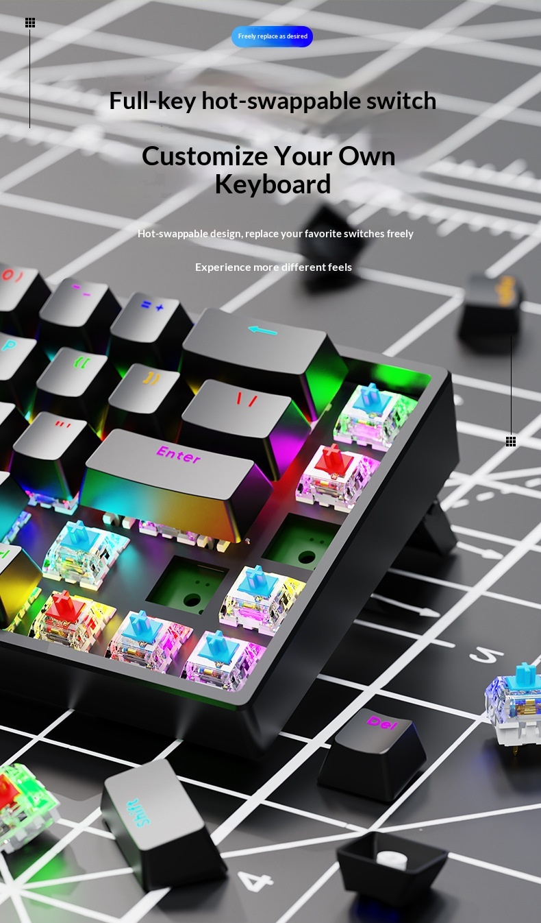 Clavier AK68 à touches mécaniques, interrupteurs bleus et rouges, filaire, mini, portable, rétroéclairage RGB, petit format_voghion.com