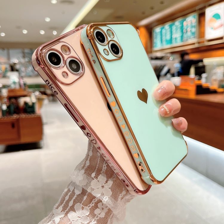 Suitable For 17/8PLUS Electroplated Side Heart-shaped IPhone16E/13PRO Phone Case XR Protective Soft Cover_voghion.com