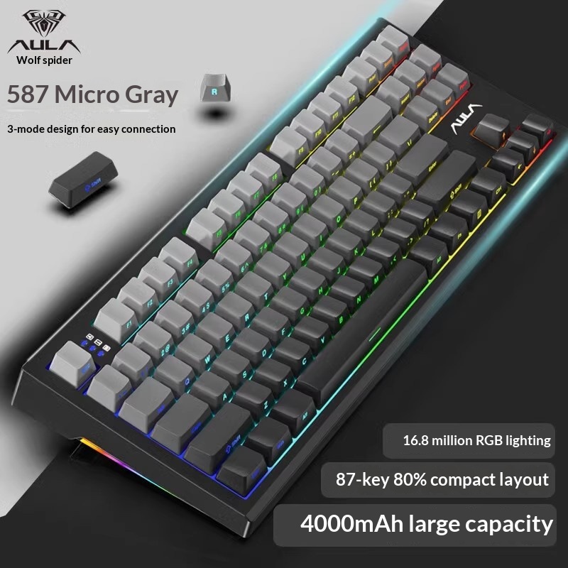 Wolf Spider S87 Customized Wireless Tri-Mode RGB Mechanical Keyboard With Engraved Keycaps, Hot-Swappable, Gasket, For_voghion.com
