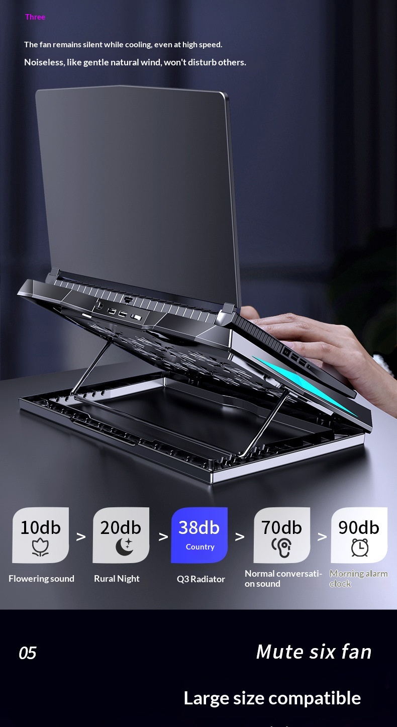 Cross-border Six-fan Laptop Cooler With Adjustable Speed, Silent Cooling Stand For Notebook Computers_voghion.com