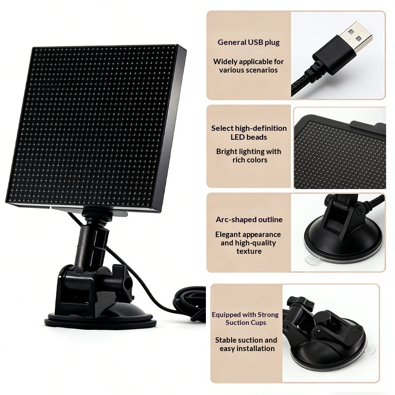 App per auto con LED per lunotto posteriore, Bluetooth, display colorato, decorazione per desktop, orologio con schermo pixel_voghion.com