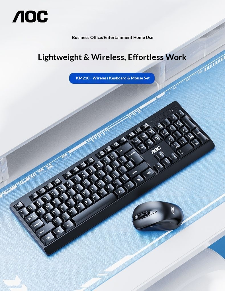 TPV AOC KM210 Wireless Keyboard Mouse Set Business Office Laptop Desktop Computer 2.4G_voghion.com