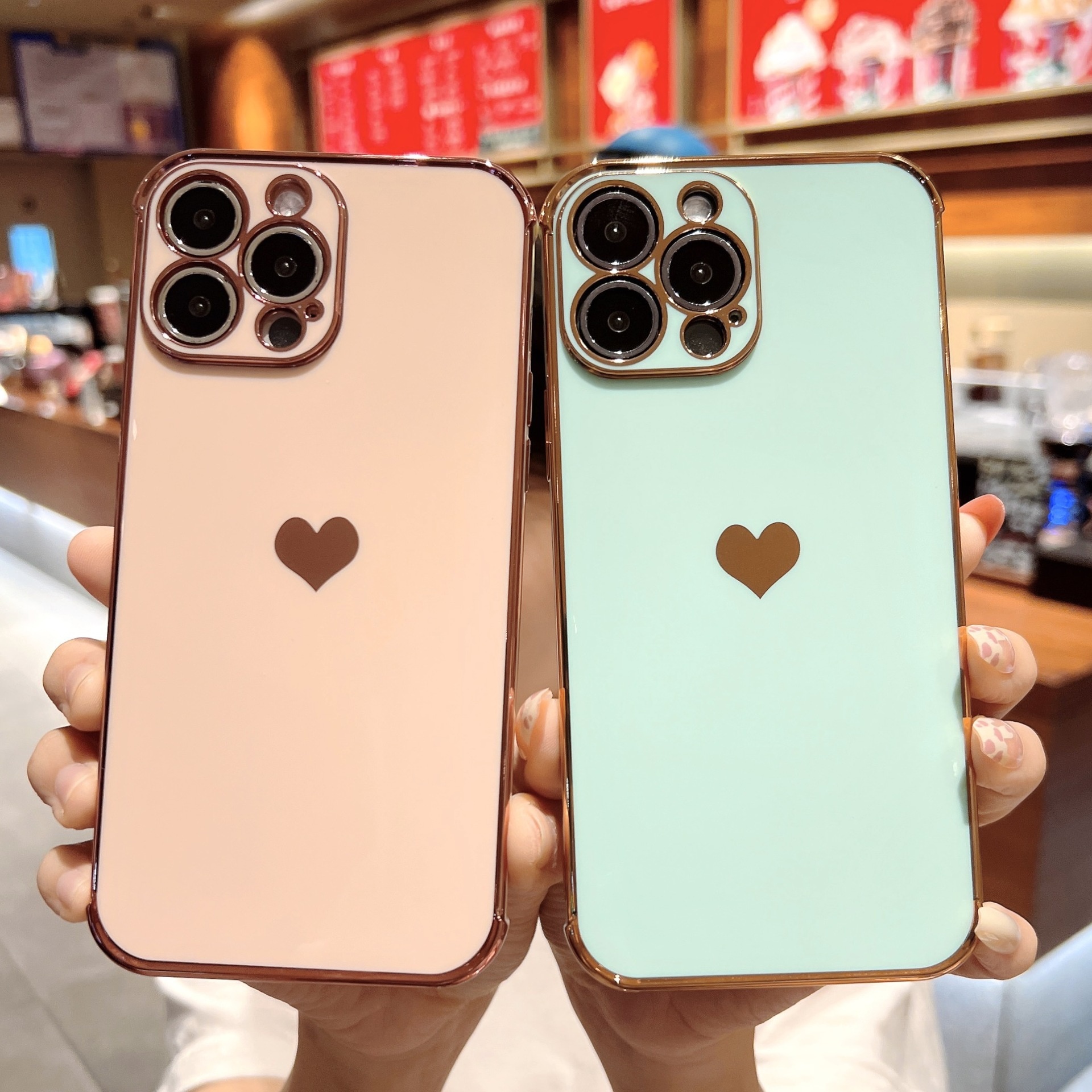 Suitable For 17/8PLUS Electroplated Side Heart-shaped IPhone16E/13PRO Phone Case XR Protective Soft Cover_voghion.com