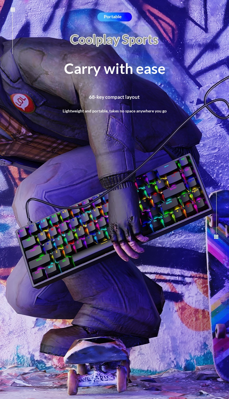 Clavier AK68 à touches mécaniques, interrupteurs bleus et rouges, filaire, mini, portable, rétroéclairage RGB, petit format_voghion.com