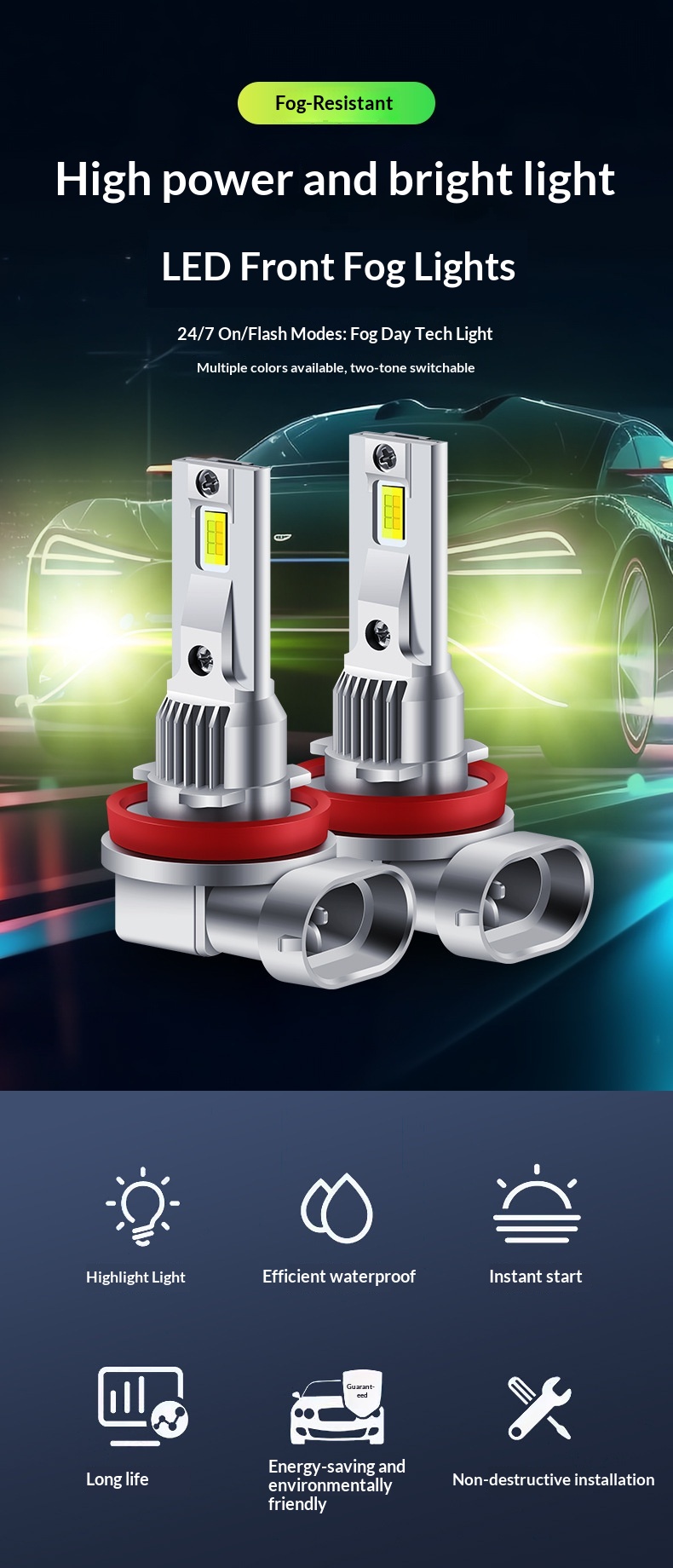 Fendinebbia led bicolore per auto con design integrato_voghion.com