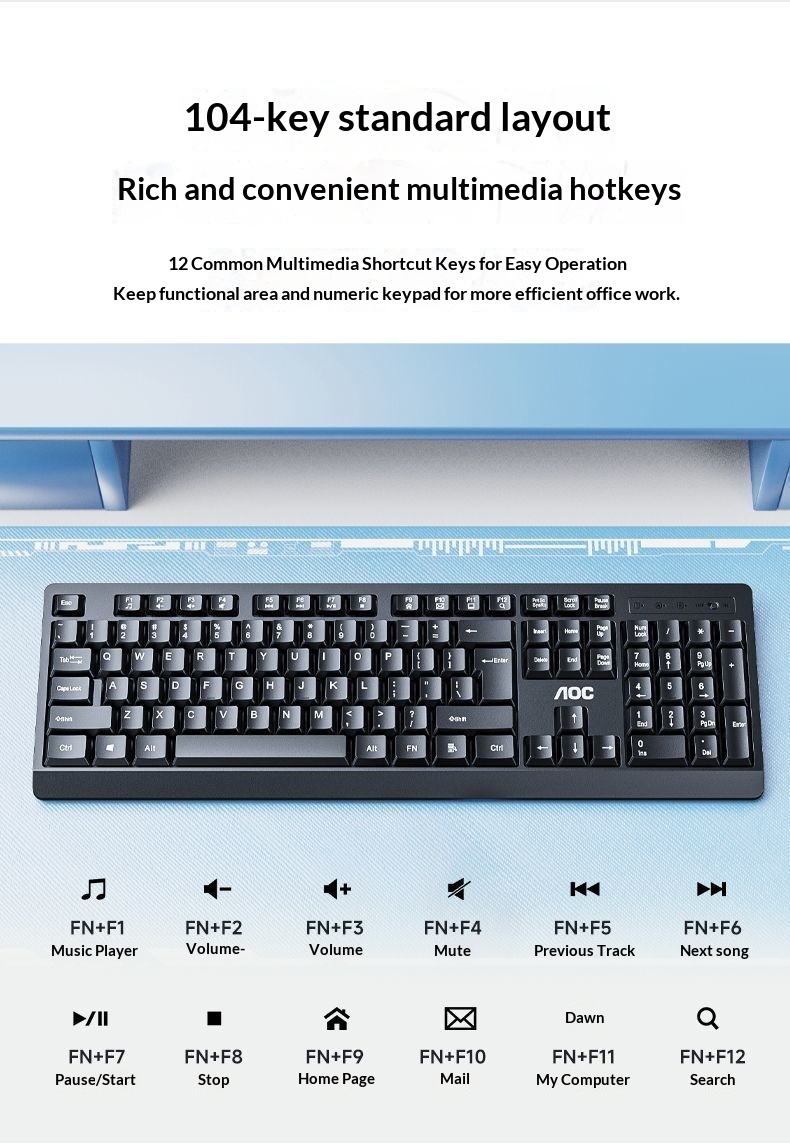 TPV AOC KM210 Wireless Keyboard Mouse Set Business Office Laptop Desktop Computer 2.4G_voghion.com