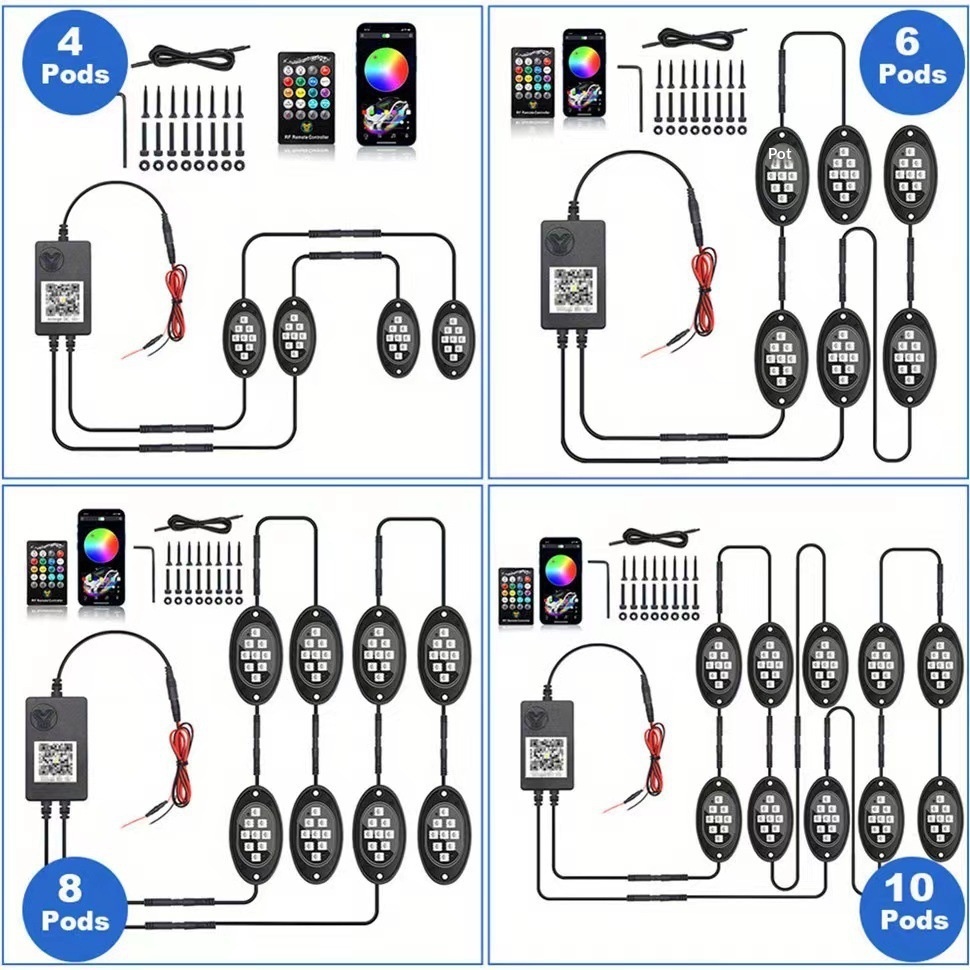 Cross-border Popular Car LED Bluetooth APP Wireless Control Ambient , Off-road Pickup Truck Underbody Modification_voghion.com