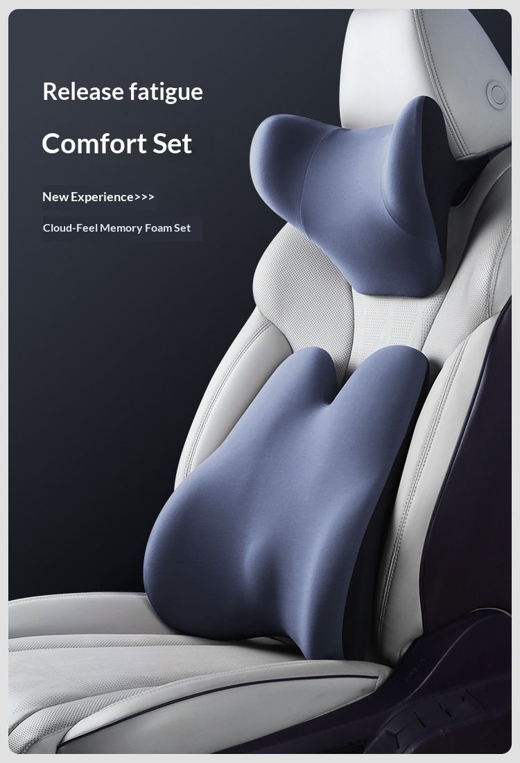 Headrest Neck Lumbar Support Memory Foam Seat Cushion Pillow Car Set_voghion.com