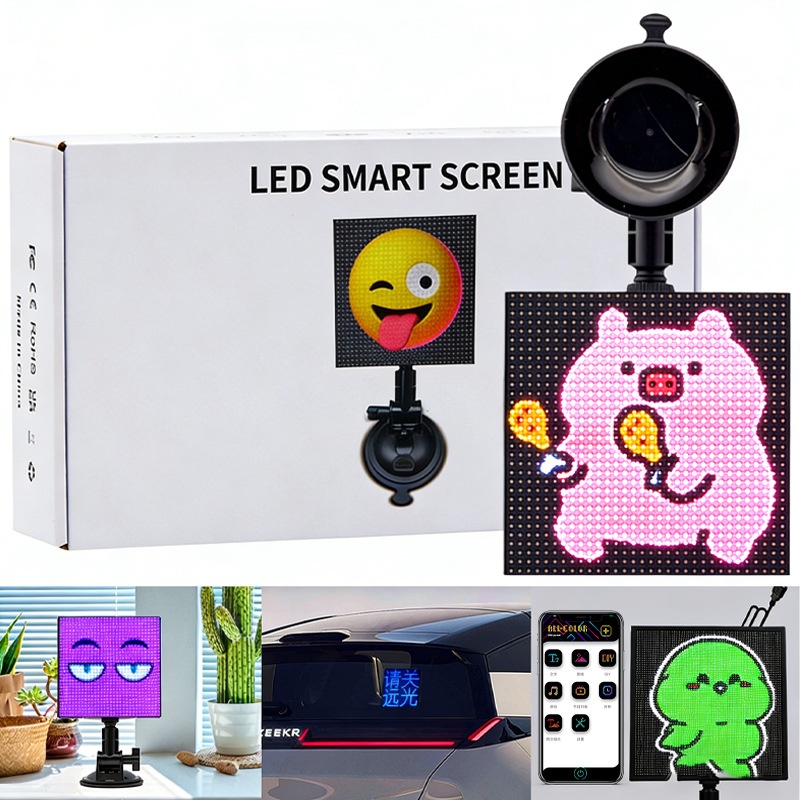 App per auto con LED per lunotto posteriore, Bluetooth, display colorato, decorazione per desktop, orologio con schermo pixel_voghion.com