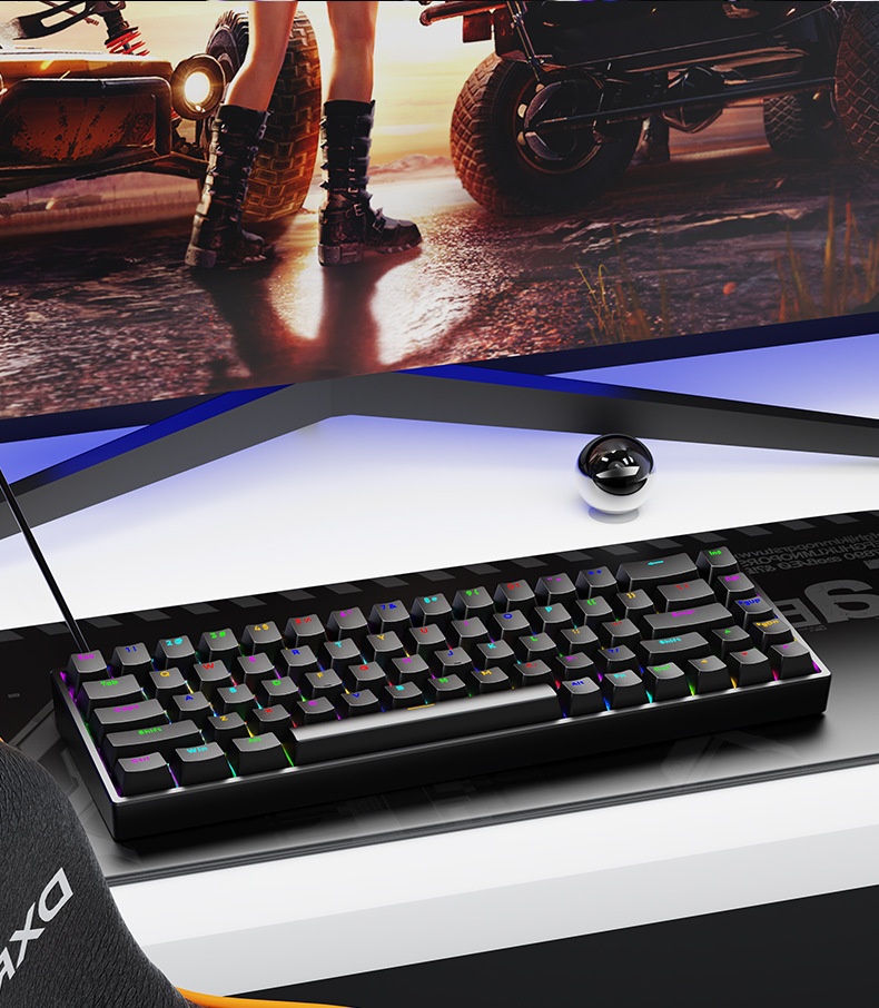 Tastiera mini cablata Sorex AK68 con switch meccanici blu e rossi, retroilluminata RGB, 68 tasti, layout compatto._voghion.com