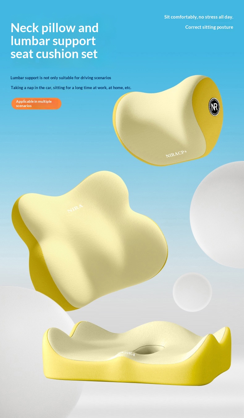 Grensoverschrijdend nekkussen van traagschuim, zitkussen, autohoofdsteun, lendensteun_voghion.com