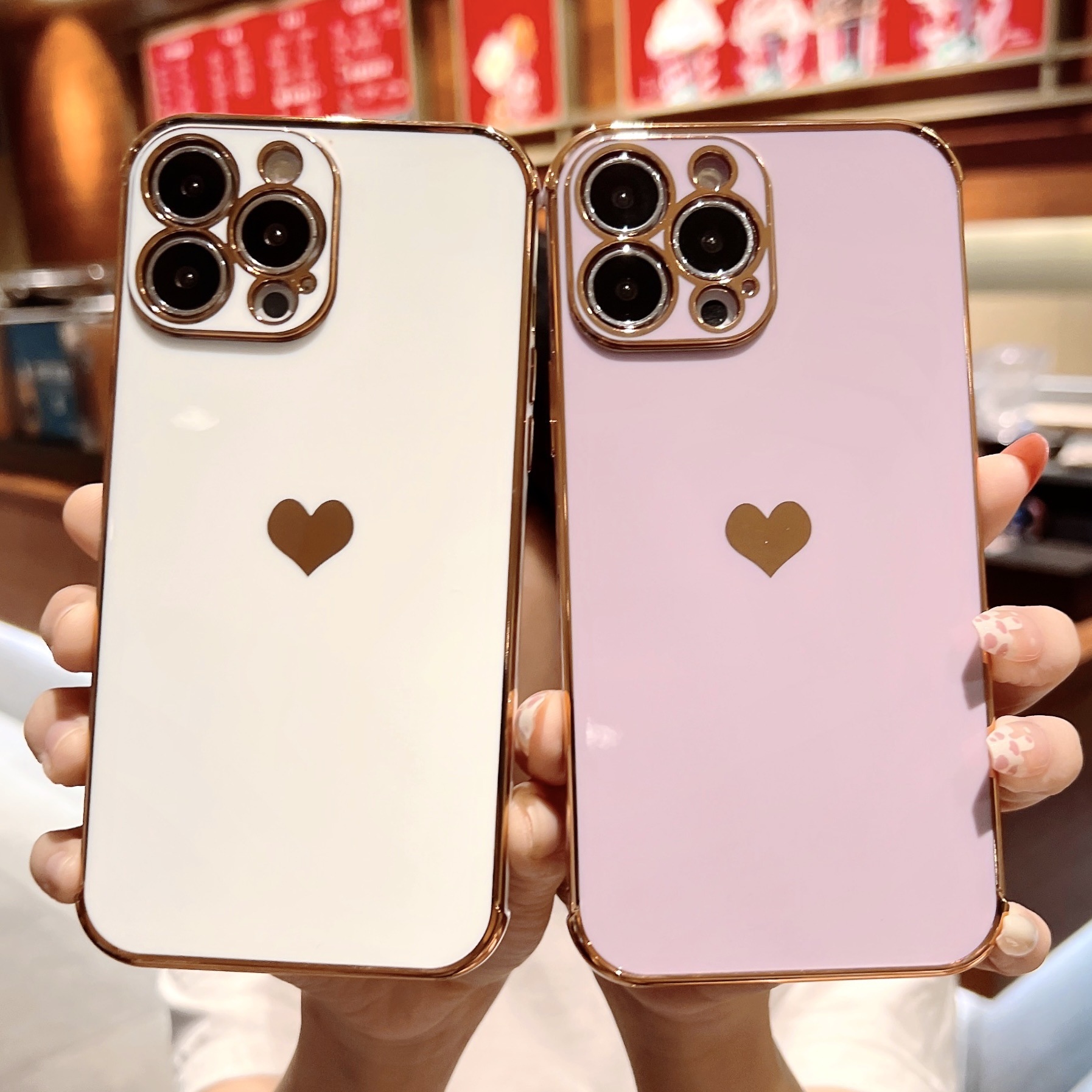 Suitable For 17/8PLUS Electroplated Side Heart-shaped IPhone16E/13PRO Phone Case XR Protective Soft Cover_voghion.com