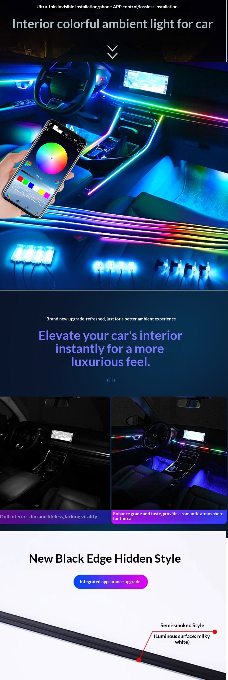 18-in-1 Led Ambiente Auto Lichtleiste Acryl 256 Farben_voghion.com