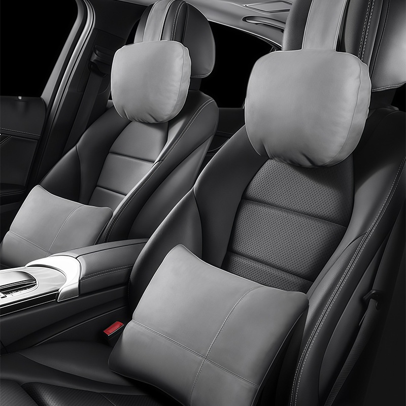 Zhongheng Deer Leather Velvet Headrest Set Backrest Waist Support Cushion Car Seat Lumbar Pillow_voghion.com