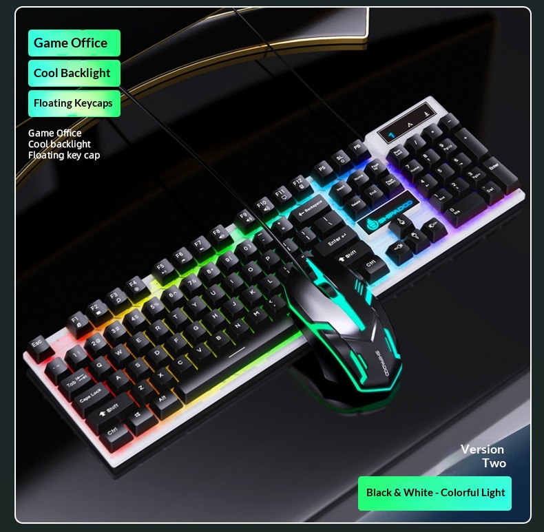 Set composto da tastiera e mouse Shibadu D500 RGB retroilluminati, con cavo USB e sensazione meccanica._voghion.com