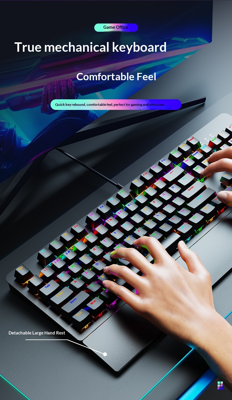 SOREX AK104 Blue Tea Switch Gaming Computer Wired Office RGB Backlit Mechanical Keyboard_voghion.com