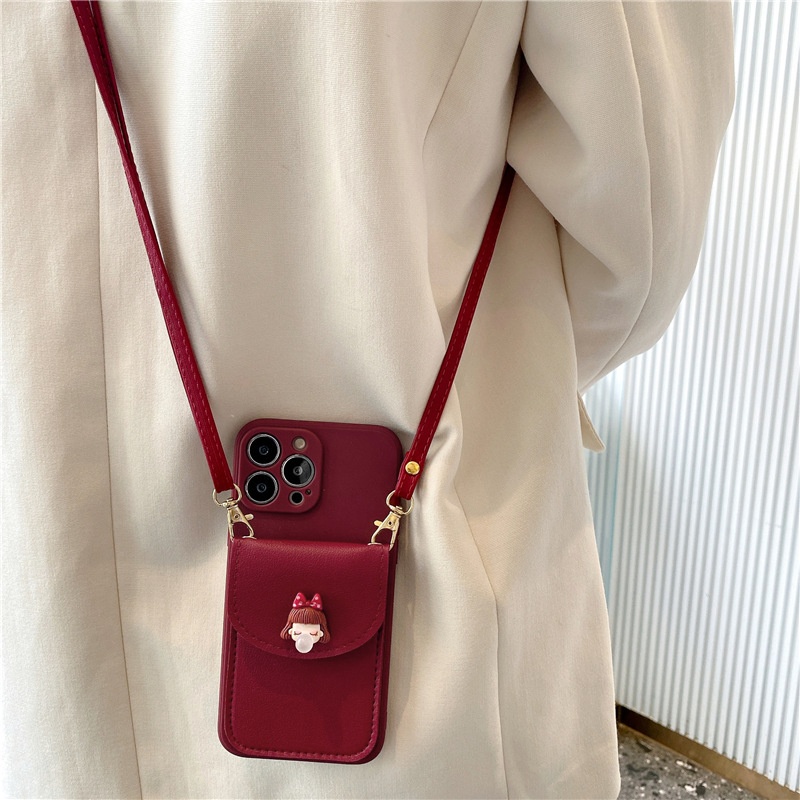 Burgundy Bubble Girl Card Holder Compatible With IPhone 16 Case 13 Pro Max Silicone Cover 12 Full Protection_voghion.com
