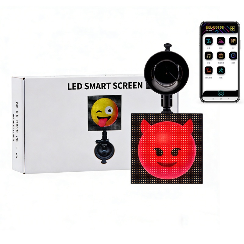 App per auto con LED per lunotto posteriore, Bluetooth, display colorato, decorazione per desktop, orologio con schermo pixel_voghion.com