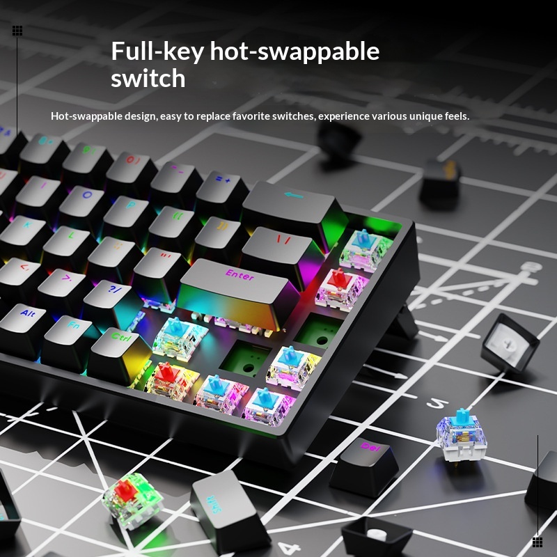 Clavier AK68 à touches mécaniques, interrupteurs bleus et rouges, filaire, mini, portable, rétroéclairage RGB, petit format_voghion.com