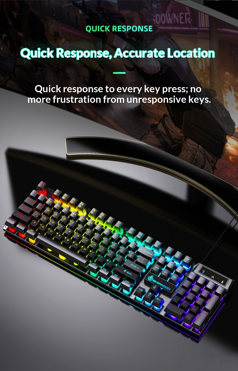 Set composto da tastiera e mouse Shibadu D500 RGB retroilluminati, con cavo USB e sensazione meccanica._voghion.com