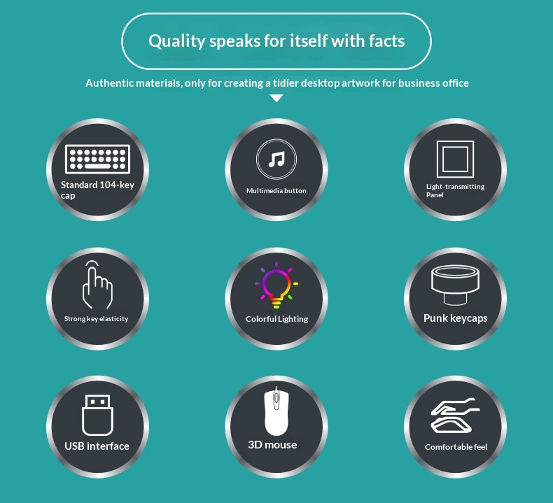 Set composto da tastiera e mouse Shibadu D500 RGB retroilluminati, con cavo USB e sensazione meccanica._voghion.com