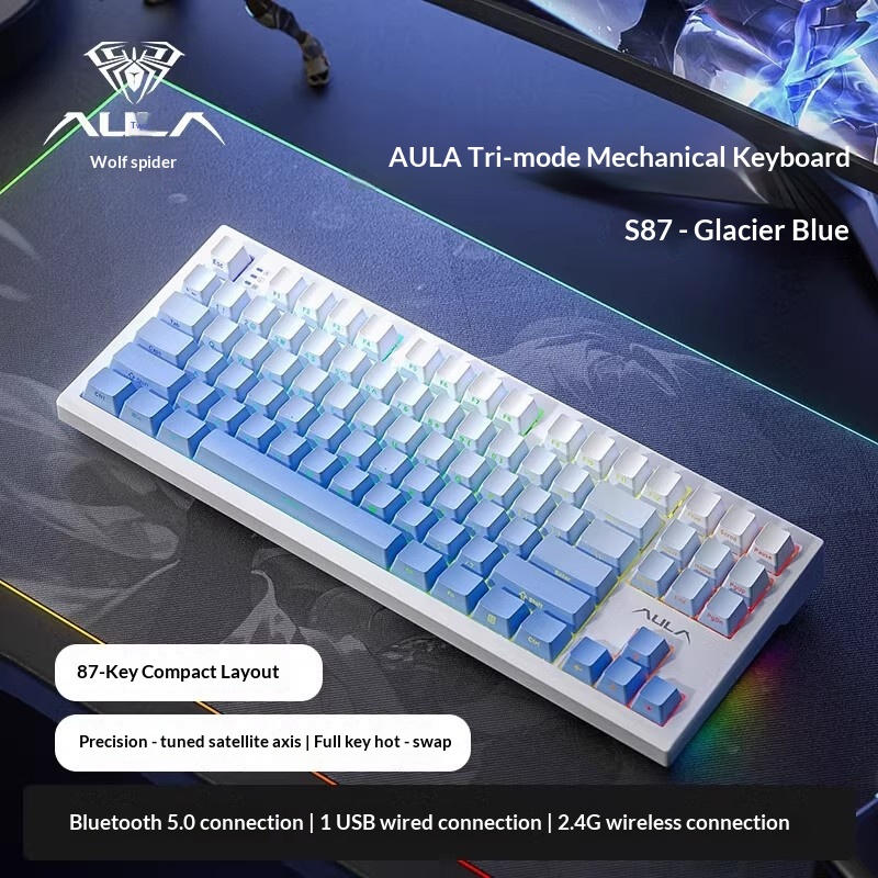 Wolf Spider S87 Customized Wireless Tri-Mode RGB Mechanical Keyboard With Engraved Keycaps, Hot-Swappable, Gasket, For_voghion.com