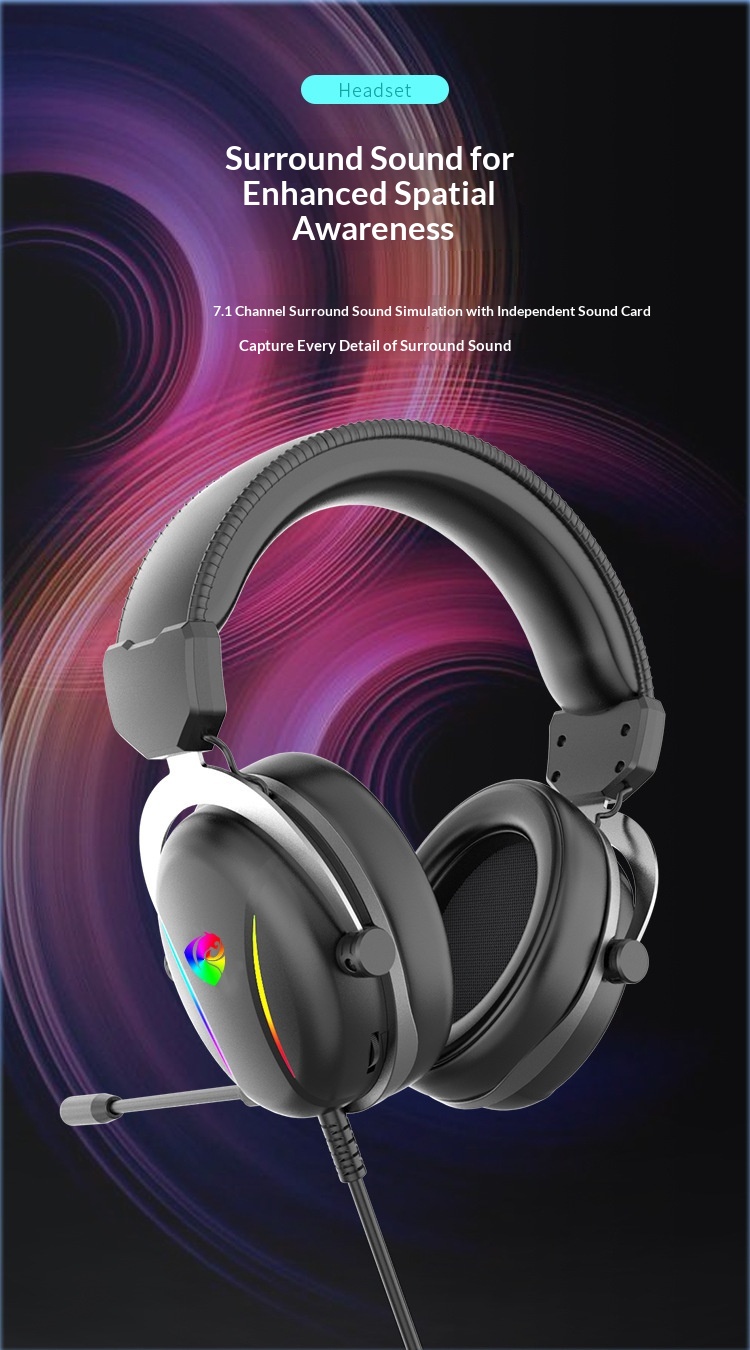 Cuffie da gioco cablate per computer, compatibili con PUBG Mobile e laptop, audio 7.1 universale con microfono._voghion.com