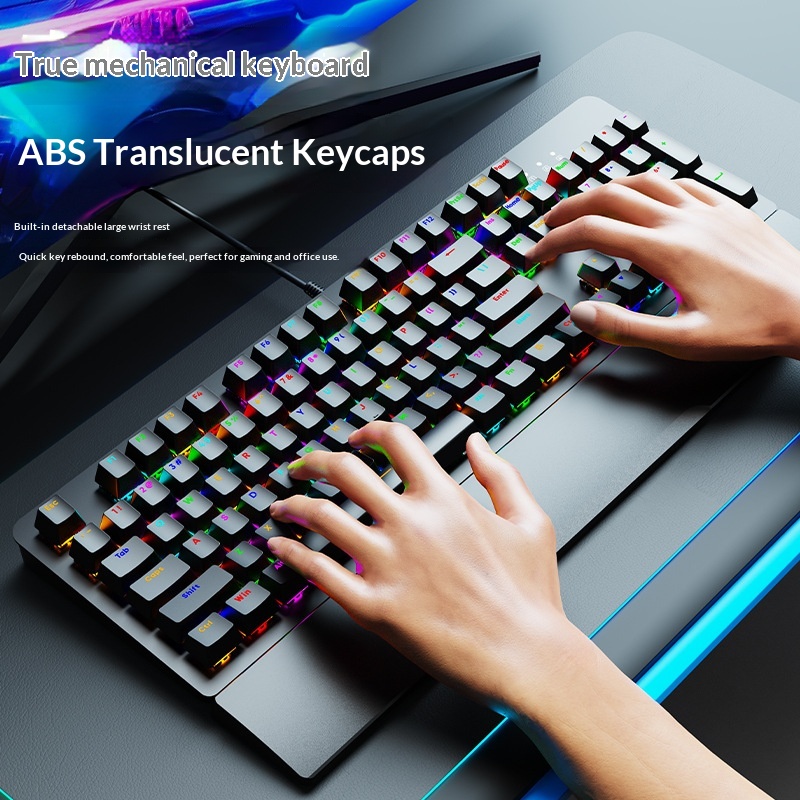 SOREX AK104 Blue Tea Switch Gaming Computer Wired Office RGB Backlit Mechanical Keyboard_voghion.com