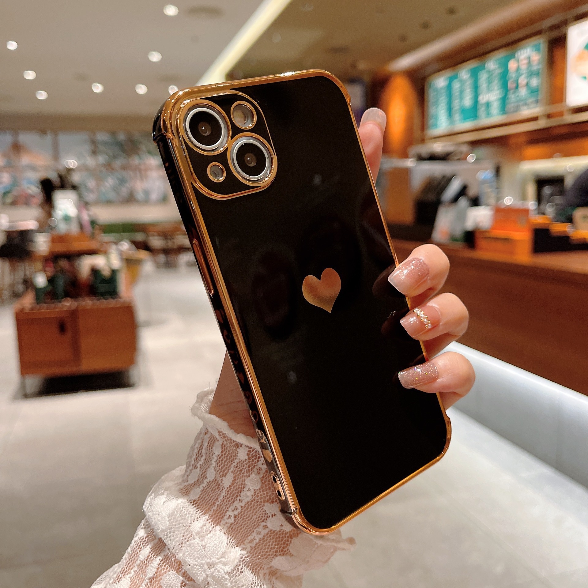 Suitable For 17/8PLUS Electroplated Side Heart-shaped IPhone16E/13PRO Phone Case XR Protective Soft Cover_voghion.com