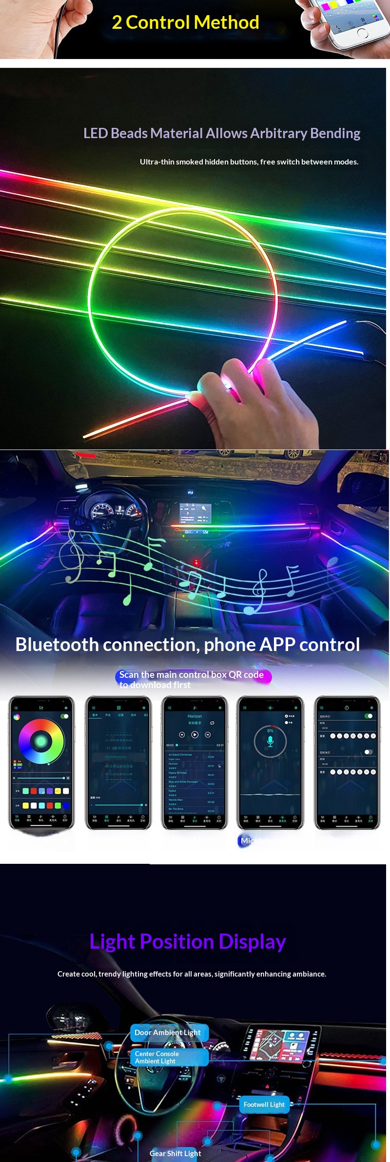 18-in-1 Led Ambiente Auto Lichtleiste Acryl 256 Farben_voghion.com