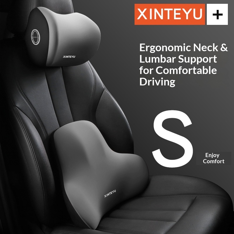 Seat Backrest Pad Waist Support Lumbar Cushion Neck Pillow Car Headrest Set_voghion.com