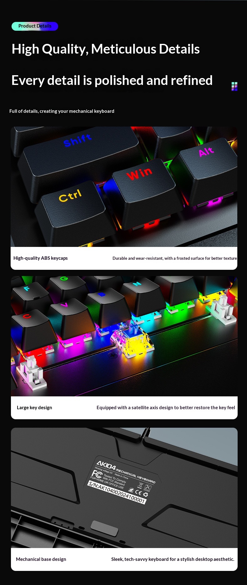 SOREX AK104 Blue Tea Switch Gaming Computer Wired Office RGB Backlit Mechanical Keyboard_voghion.com