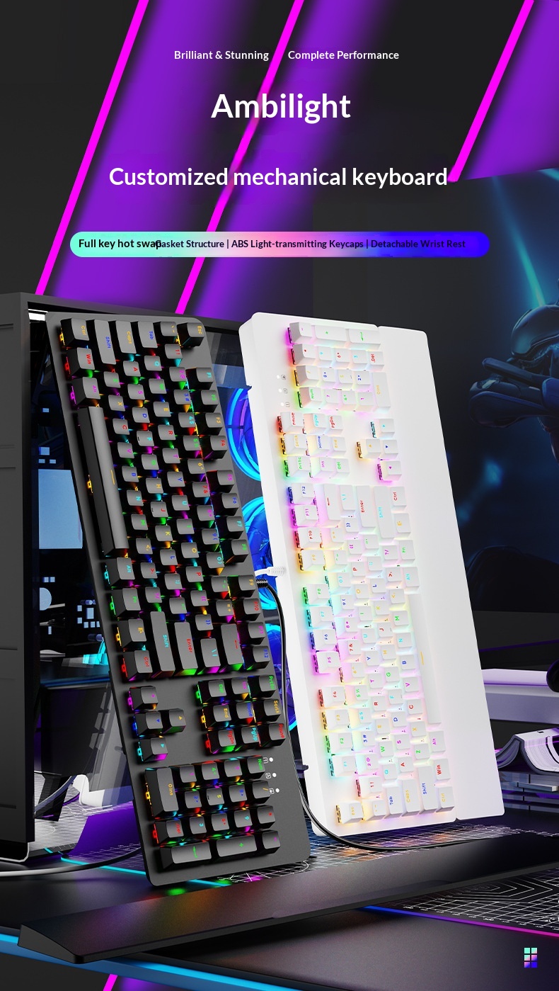 SOREX AK104 Blue Tea Switch Gaming Computer Wired Office RGB Backlit Mechanical Keyboard_voghion.com