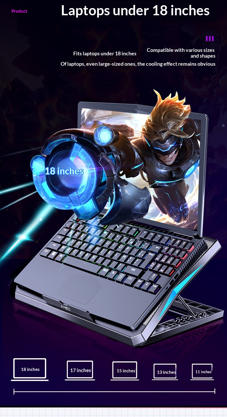 Cross-border Six-fan Laptop Cooler With Adjustable Speed, Silent Cooling Stand For Notebook Computers_voghion.com