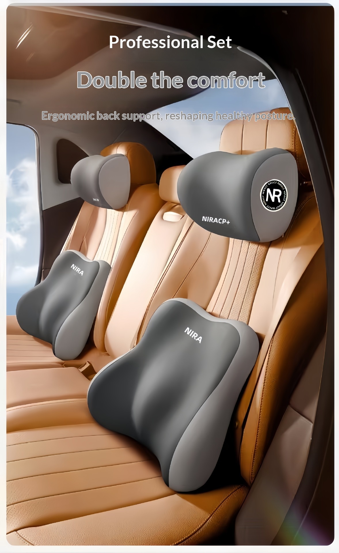 Almofada de apoio lombar para encosto de cabeça e pescoço para carro_voghion.com