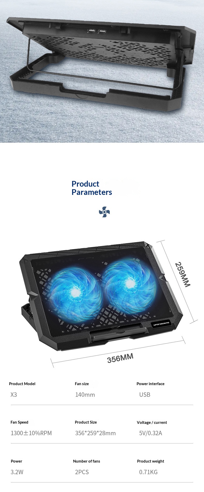 Cross-border X3 Cooler Silent Wind Cooling Stand Laptop Holder Wholesale_voghion.com