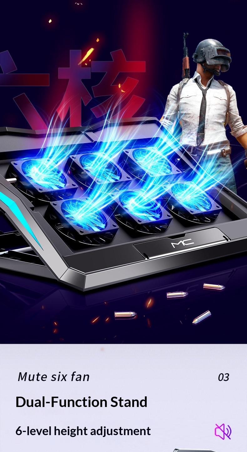 Cross-border Six-fan Laptop Cooler With Adjustable Speed, Silent Cooling Stand For Notebook Computers_voghion.com