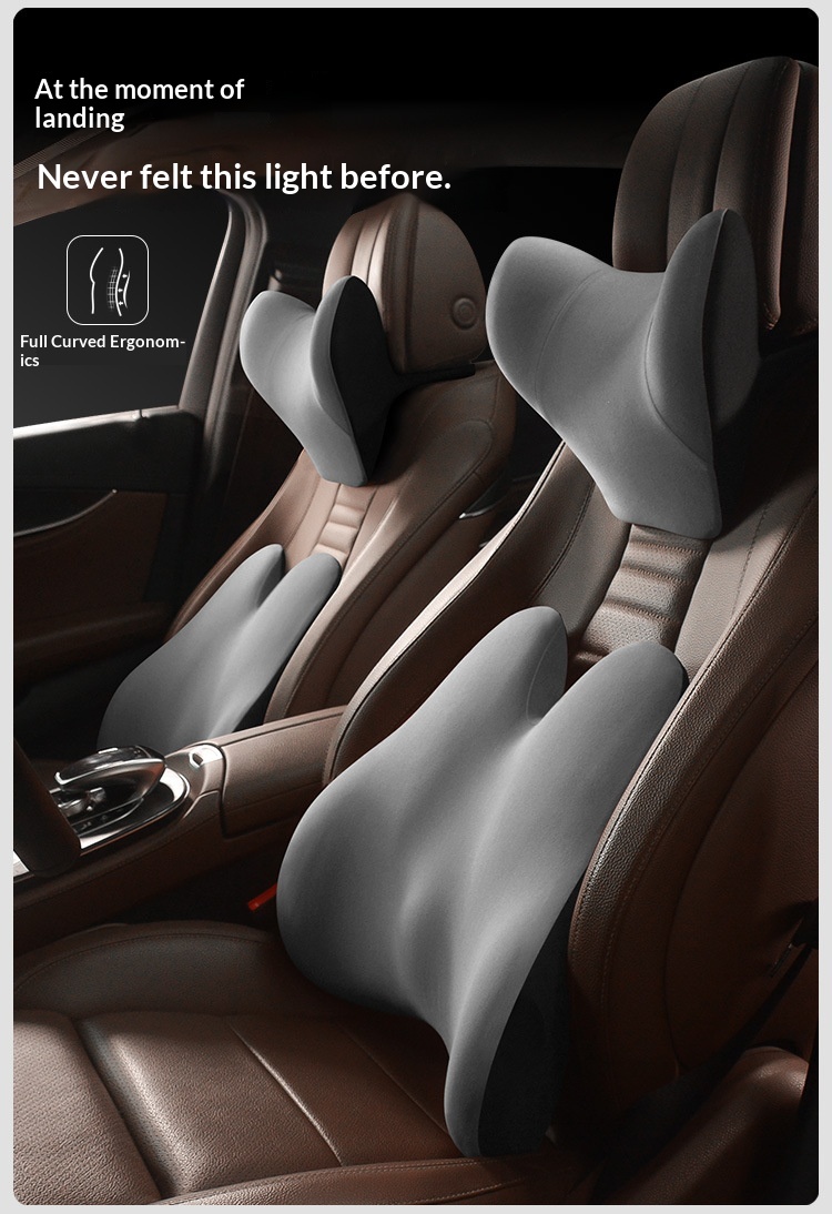 Headrest Neck Lumbar Support Memory Foam Seat Cushion Pillow Car Set_voghion.com
