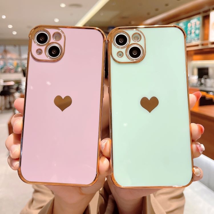 Suitable For 17/8PLUS Electroplated Side Heart-shaped IPhone16E/13PRO Phone Case XR Protective Soft Cover_voghion.com