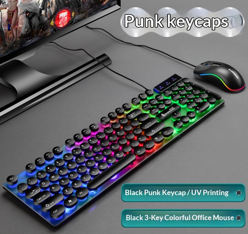 Set composto da tastiera e mouse Shibadu D500 RGB retroilluminati, con cavo USB e sensazione meccanica._voghion.com