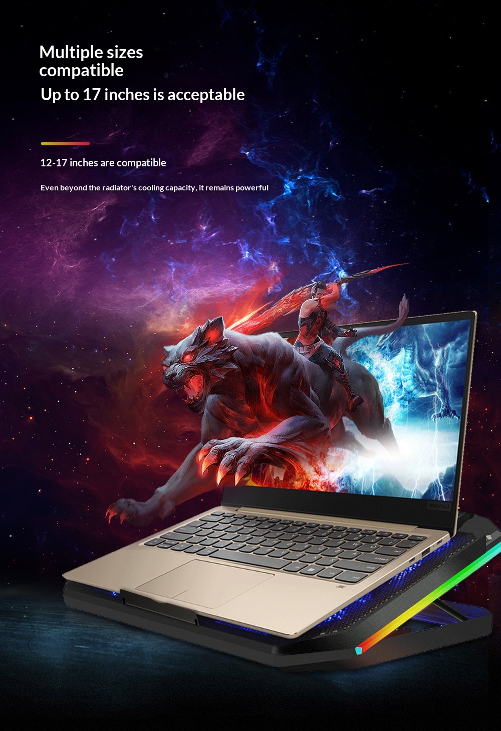 Cross-border RGB Cooler, Portable Computer Base, Large Fan Laptop Cooling Stand_voghion.com