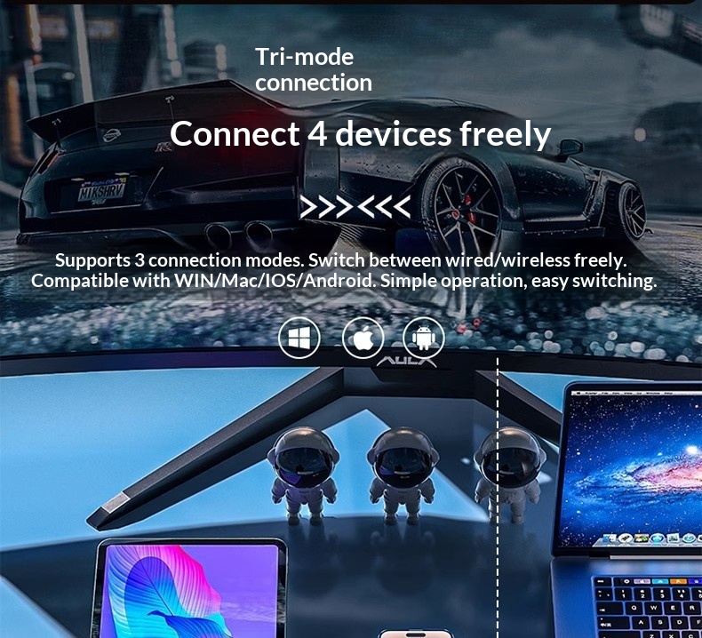 Wolf Spider F98pro, chargeur sans fil Bluetooth à trois modes avec écran, remplaçable à chaud, personnalisable et entièrement transparent_voghion.com