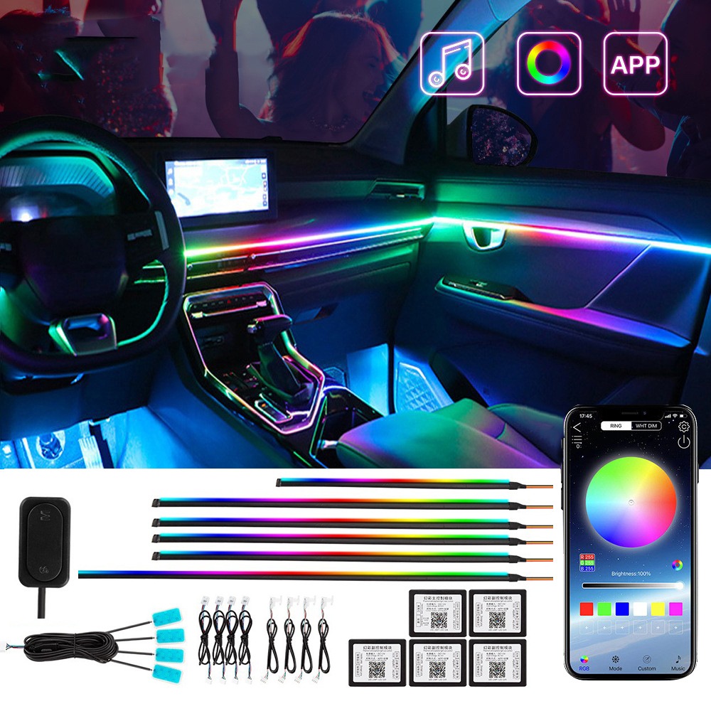 Cross-Border Car Ambient 18in1 Hidden Acrylic LED Colorful 256 Colors Decorative Light Strip_voghion.com