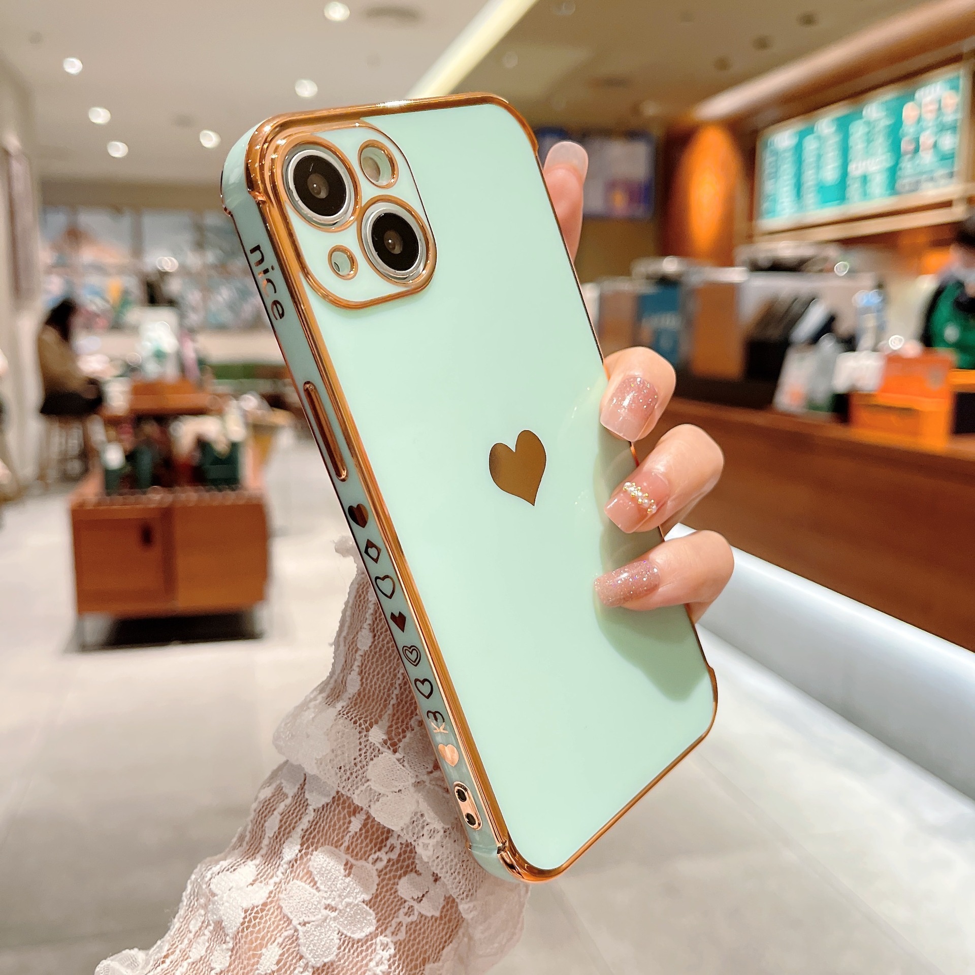 Suitable For 17/8PLUS Electroplated Side Heart-shaped IPhone16E/13PRO Phone Case XR Protective Soft Cover_voghion.com