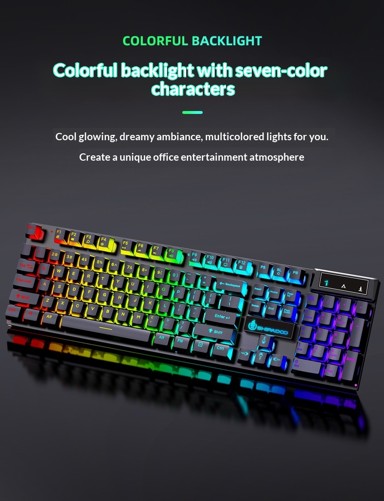 Set composto da tastiera e mouse Shibadu D500 RGB retroilluminati, con cavo USB e sensazione meccanica._voghion.com