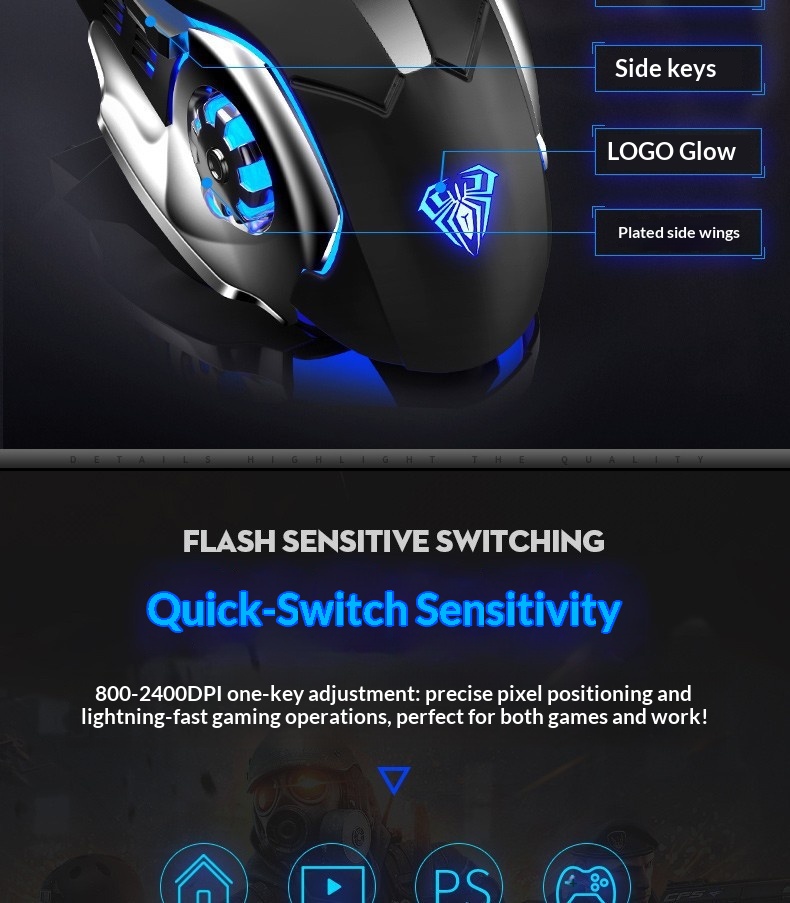 Wired Gaming Mouse With Adjustable Weights For Computer And Laptop_voghion.com