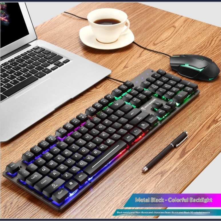 Set composto da tastiera e mouse Shibadu D500 RGB retroilluminati, con cavo USB e sensazione meccanica._voghion.com