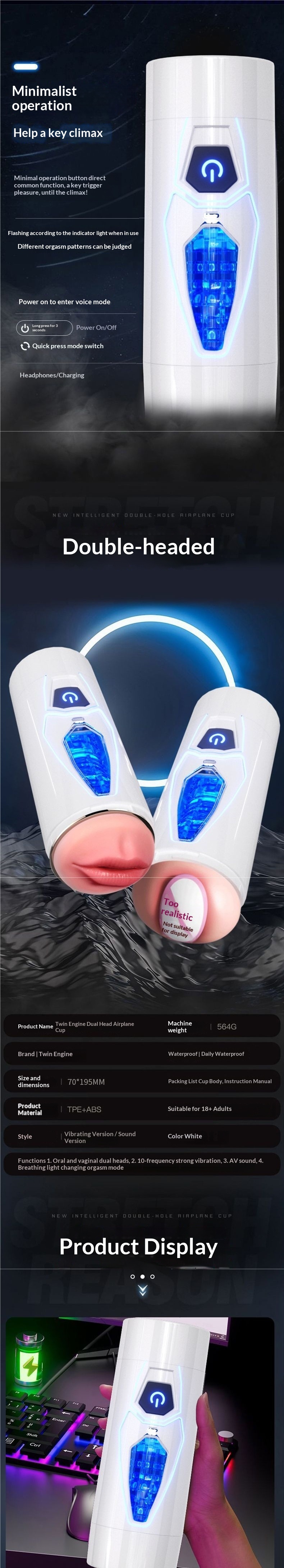 Dual-hole Fully Automatic Telescopic Airplane Cup Toy, Hands-free, Intelligent, Multifunctional, Heated, Interactive_voghion.com