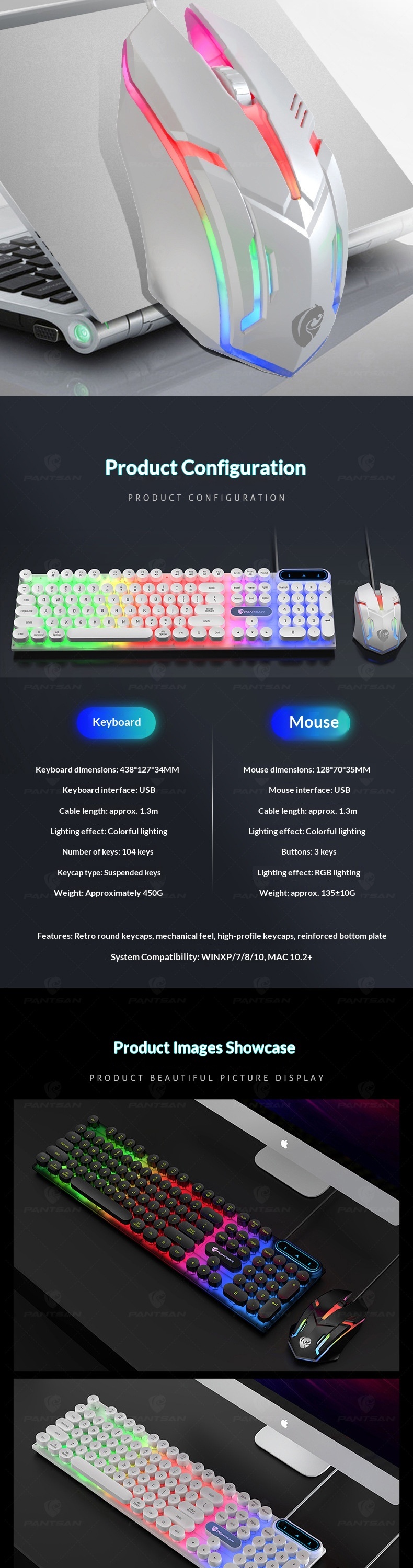 Pansen PT100 Wired Keyboard Set Gaming Office Desktop Laptop E-sports Key Mouse_voghion.com